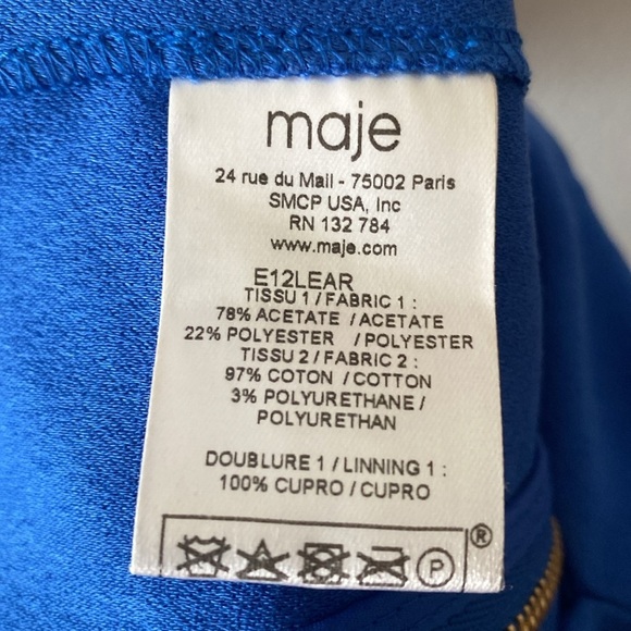 Maje Royal Blue Pyramid Inset Short Sleeve Pleated Dress 38 
Lined V-Neck Mini - Picture 9 of 9